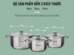 Bộ 3 nồi inox 4 đáy Nagakawa NAG1304 (16cm, 20cm, 24cm)