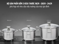 Bộ 3 nồi inox 304 cao cấp 5 lớp đáy từ Nagakawa NAG1351 (16cm, 20cm, 24cm)