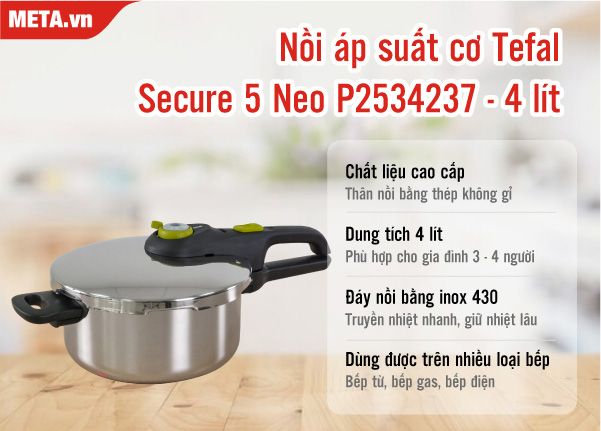 Nồi áp suất cơ Tefal Secure 5 Neo P2534237 (4 lít)