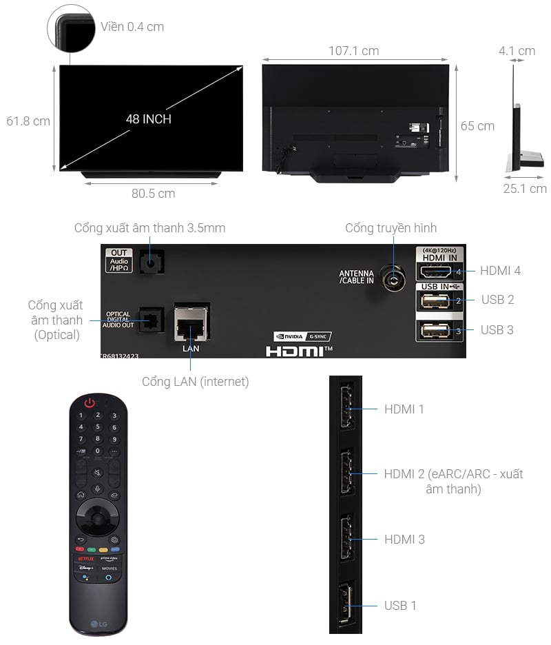 Smart Tivi OLED LG 4K 48 inch 48C1PTB