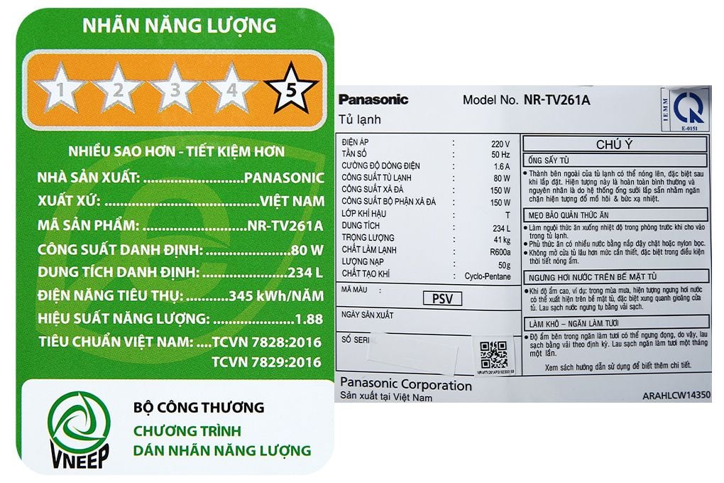 Tủ lạnh Panasonic Inverter 234 lít NR-TV261APSV