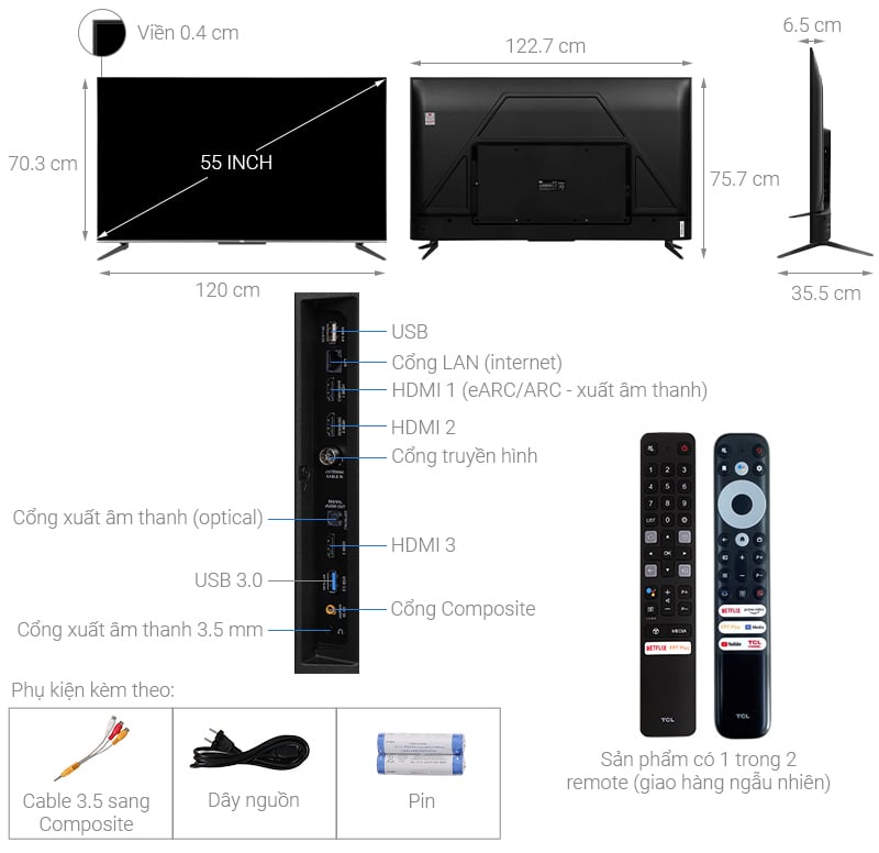 Android Tivi QLED TCL 4K 55 inch 55Q726