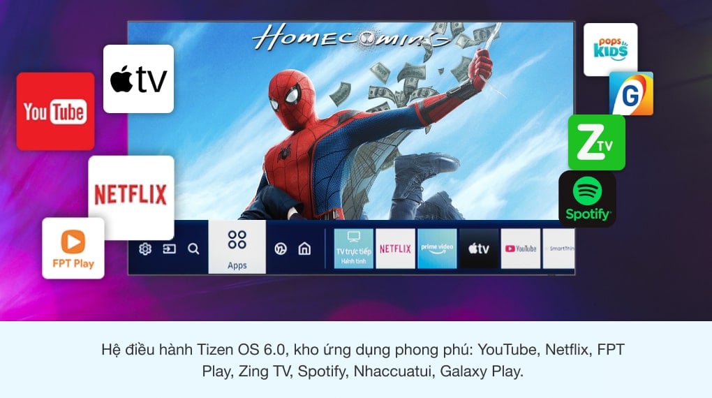 Smart Tivi QLED Samsung 4K 85 inch QA85Q60A - Hệ điều hành Tizen OS hiện đại, kho ứng dụng đa dạng