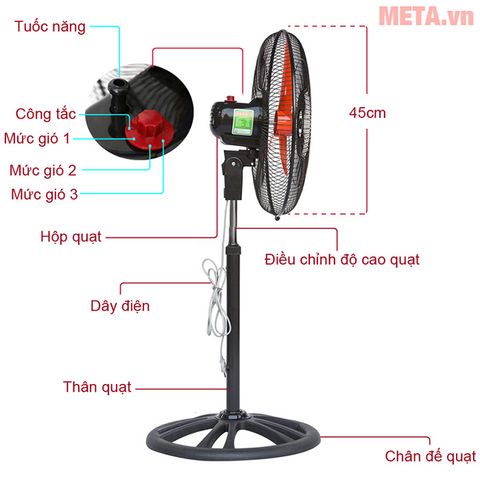 Quạt cây Ching Hai HS918CĐ 18 inch đế tròn, cánh đỏ