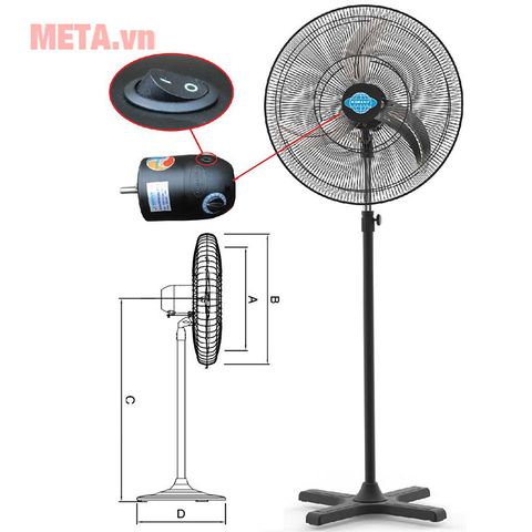 Quạt đứng công nghiệp Komasu KM 600S (Lồng sơn đen, túp năng điện)