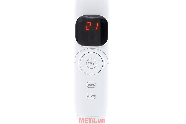 Bảng điều khiển của quạt 9 cánh F LSD10 W VN được thiết kế dạng nút nhấn, có màn hình LED Bảng điều khiển của quạt 9 cánh F LSD10 W VN được thiết kế dạng nút nhấn, có màn hình LED