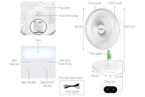 Quạt sạc điện Sunhouse SHD7115