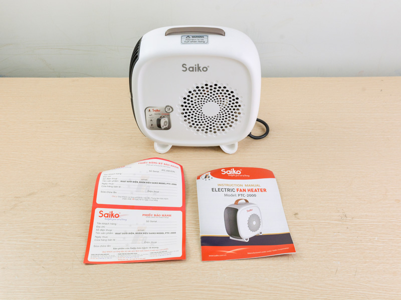 Bộ sản phẩm của quạt sưởi gốm mini Saiko PTC-2000