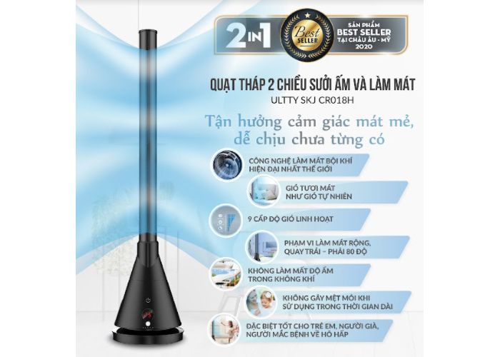 Quạt tháp 2 chiều sưởi ấm và làm mát Ultty SKJ-CR018H