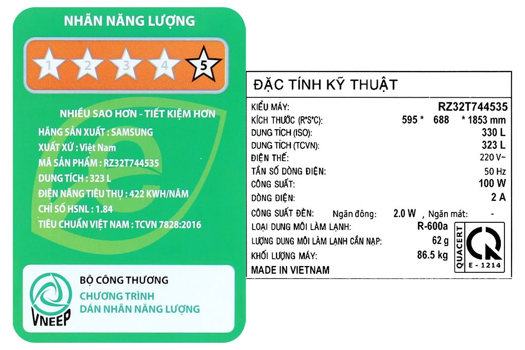 Tủ lạnh Samsung Inverter 323 lít RZ32T744535/SV (2 cánh)