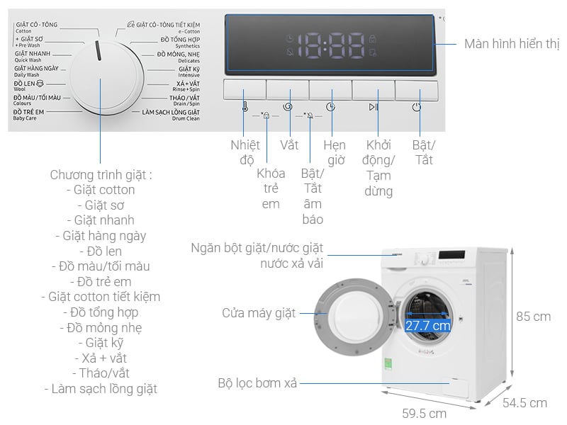 Máy giặt Samsung Inverter 9 kg WW90T3040WW/SV