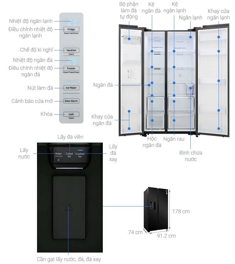 Tá»§ láº¡nh Samsung Inverter 635 lÃ­t RS64R53012C/SV