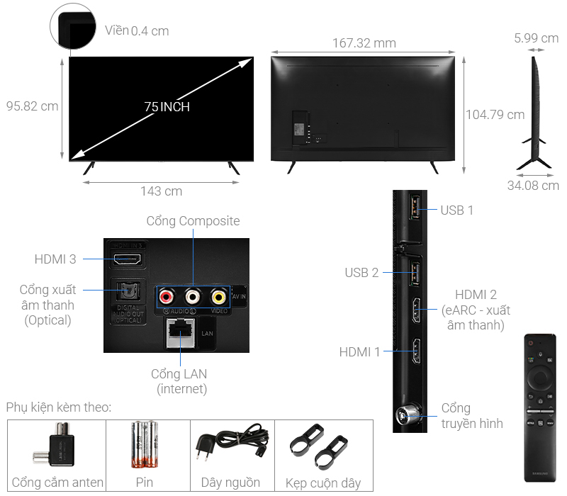 Smart Tivi Samsung 4K Crystal UHD 75 inch UA75TU8100