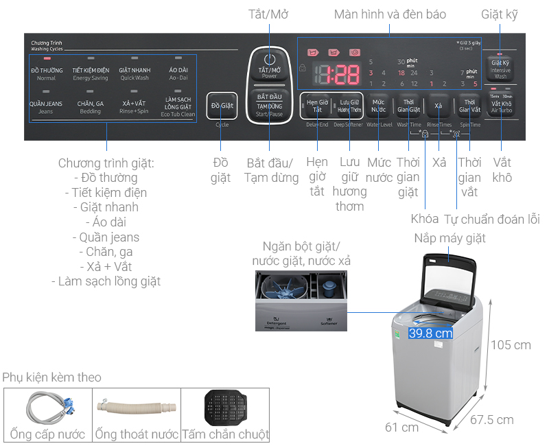 Máy giặt Samsung Inverter 8.5 kg WA85T5160BY/SV