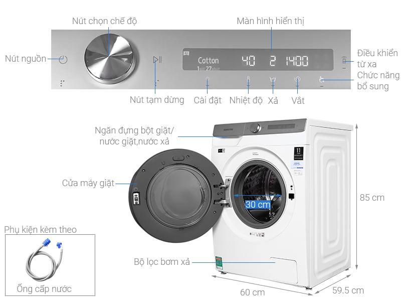 Máy giặt Samsung Inverter 10kg WW10TP44DSH/SV