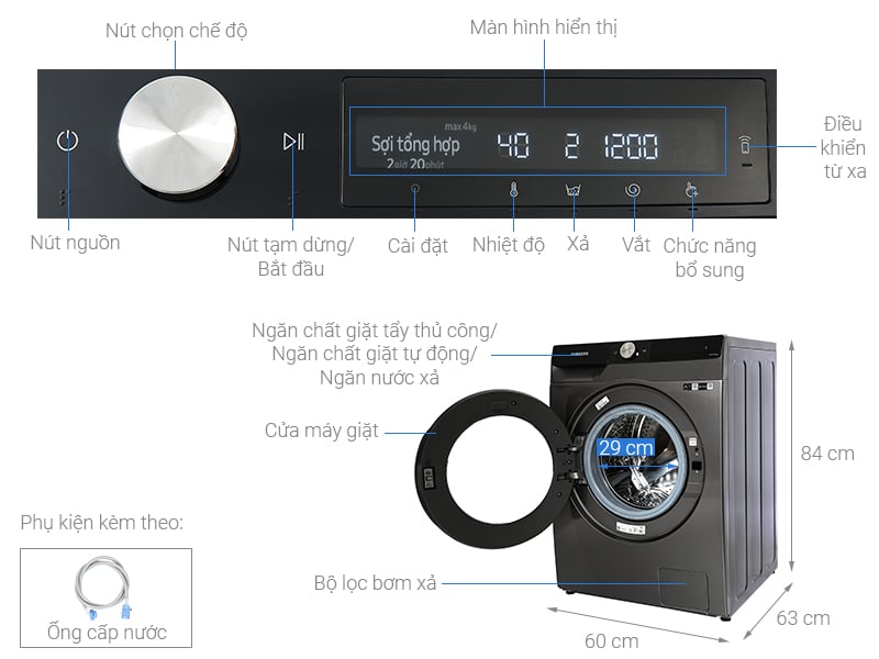 Máy giặt sấy Samsung AI Inverter 11kg WD11T734DBX/SV