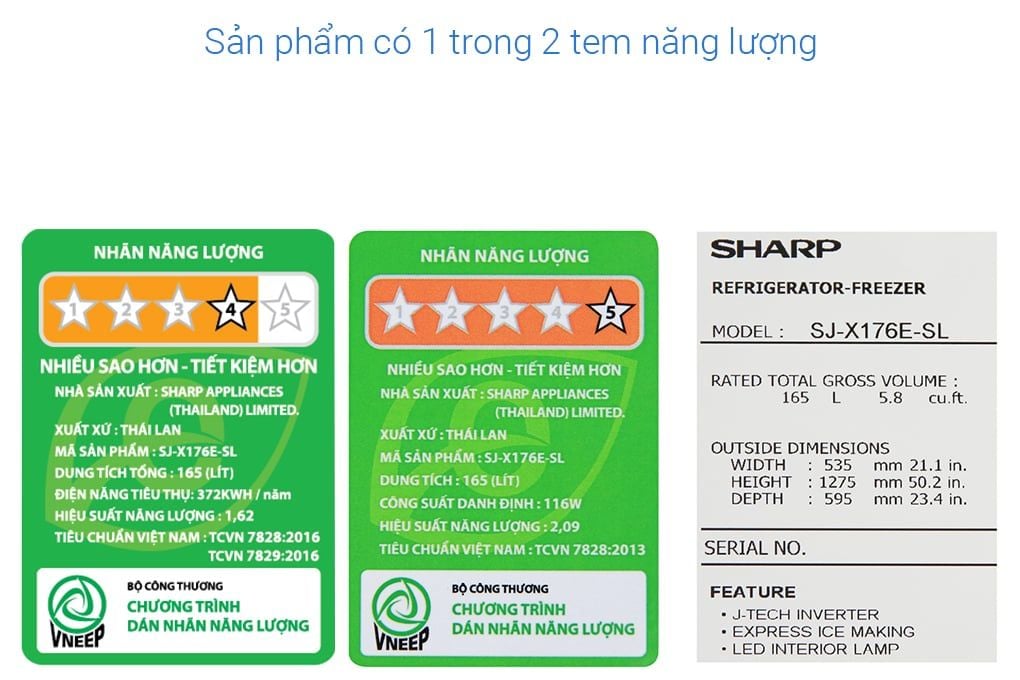 Tủ lạnh Sharp Inverter 150 lít SJ-X176E-SL (2 cánh)