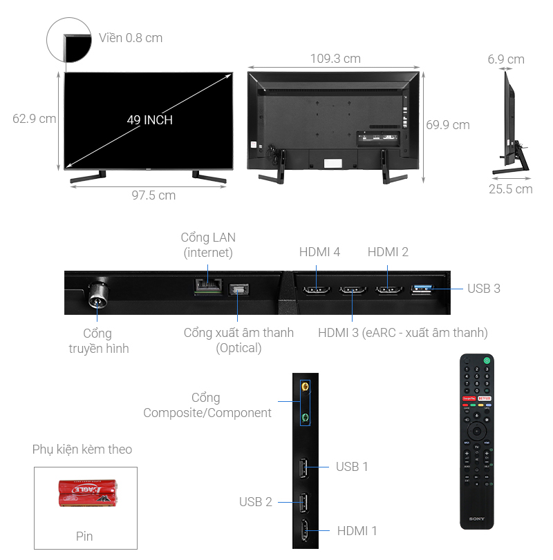 Android Tivi Sony 4K 49 inch KD-49X9500H