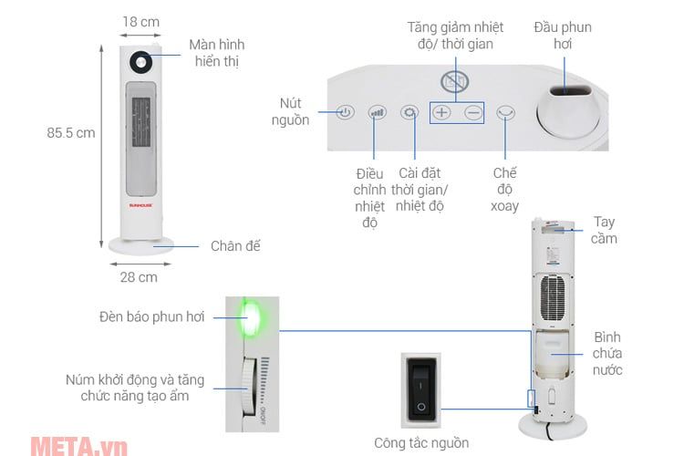 Quạt sưởi điện Ceramic Sunhouse SHD7075