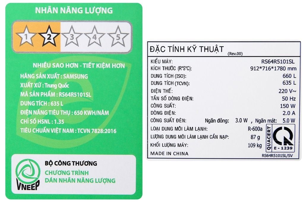 Tủ lạnh Samsung Inverter 617 lít RS64R5101SL/SV (2 Cánh)