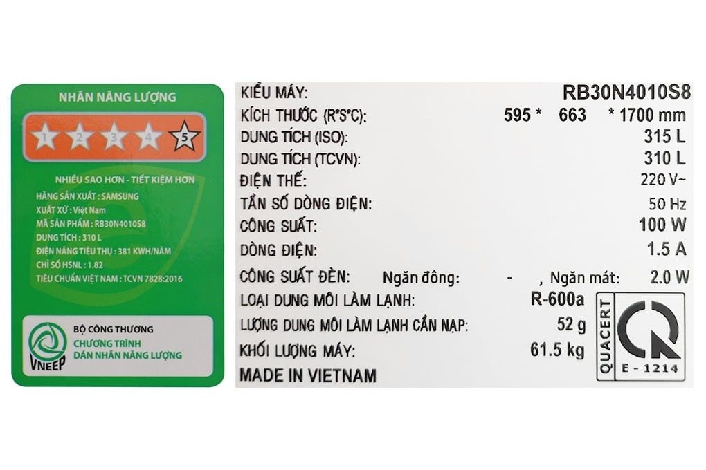 Tủ lạnh Samsung Inverter 310 lít RB30N4010S8/SV (2 Cánh)