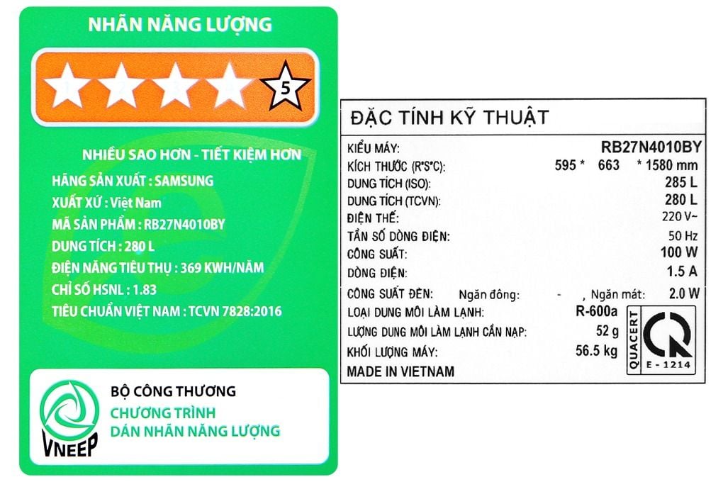 Tủ lạnh Samsung Inverter 280 lít RB27N4010BY/SV (2 Cánh)