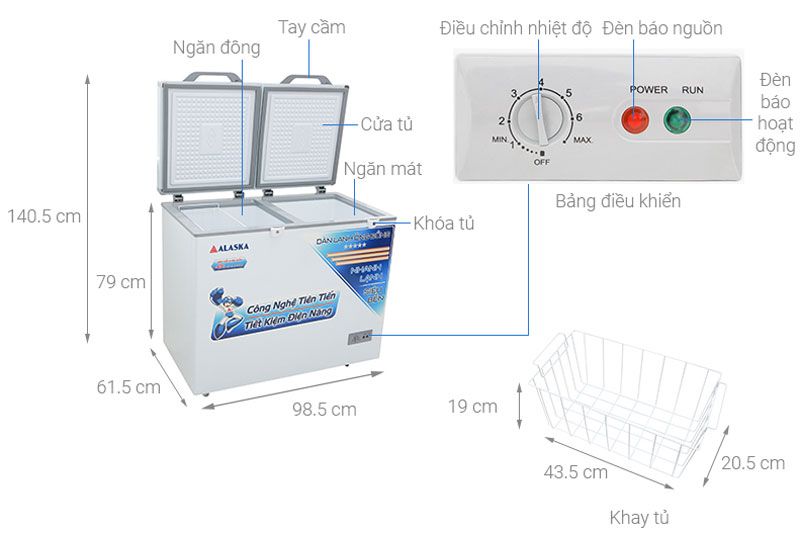 Tủ đông 2 ngăn Alaska 250 lít BCD-3068C