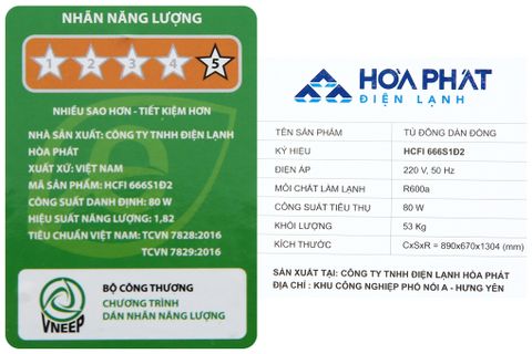 Tủ đông Hòa Phát Inverter 1 ngăn 2 cánh HCFI 666S1Đ2/666S1D2