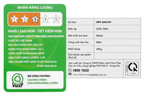 Tủ đông Hòa Phát 107 lít HPF AD6107