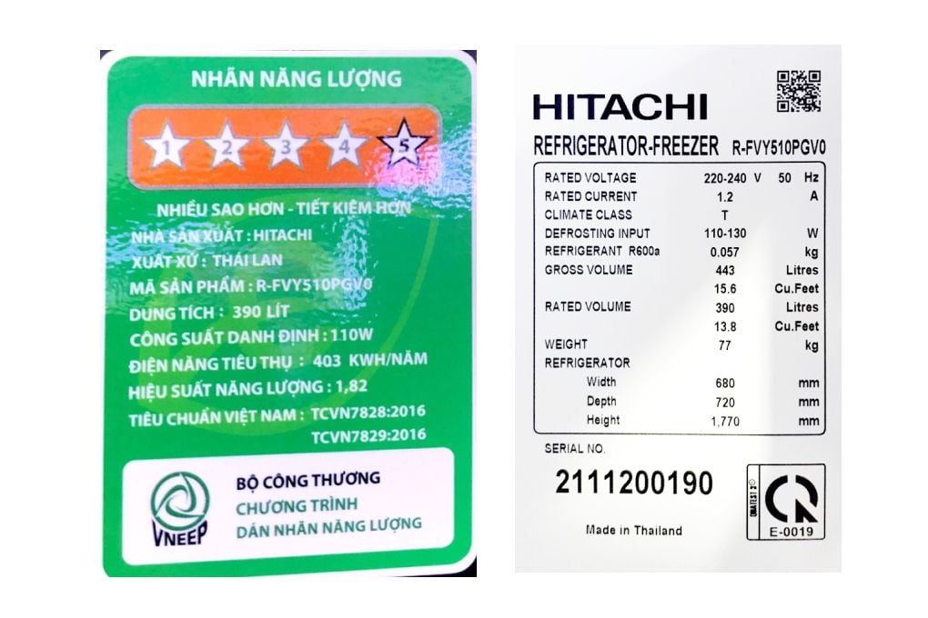 Tủ lạnh Hitachi Inverter 390 lít R-FVY510PGV0 GMG (2 cánh)