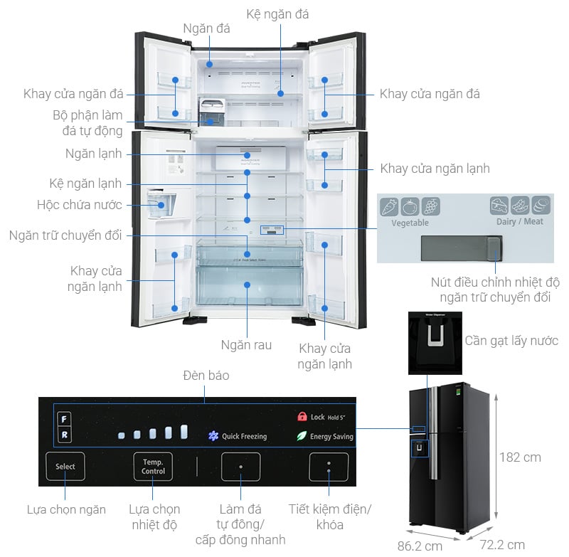 Tủ lạnh Hitachi Inverter 540 lít R-FW690PGV7 GBK