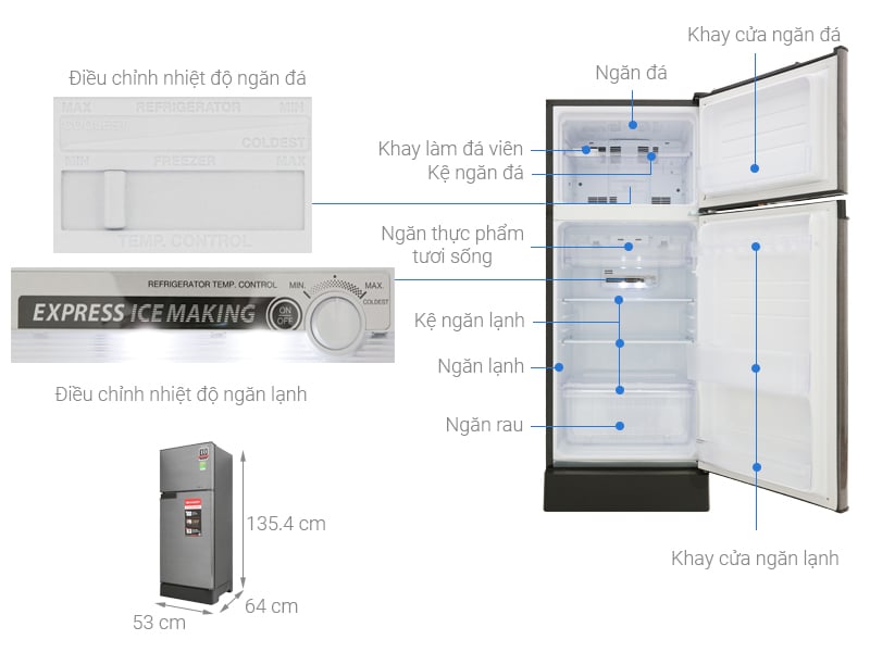 Tủ lạnh Sharp Inverter 165 lít SJ-X196E-DSS