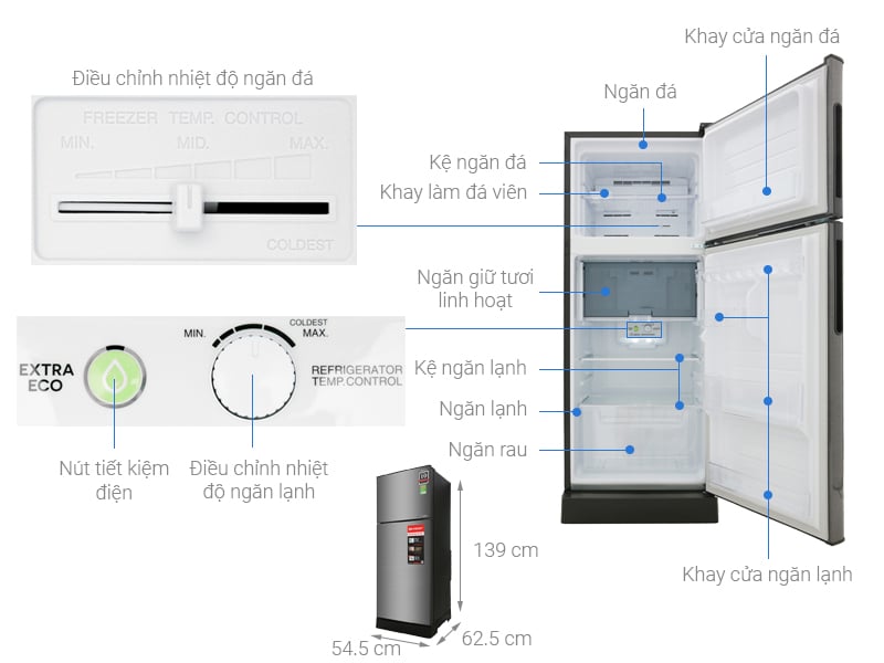 Tủ lạnh Sharp Inverter 182 lít SJ-X201E-DS