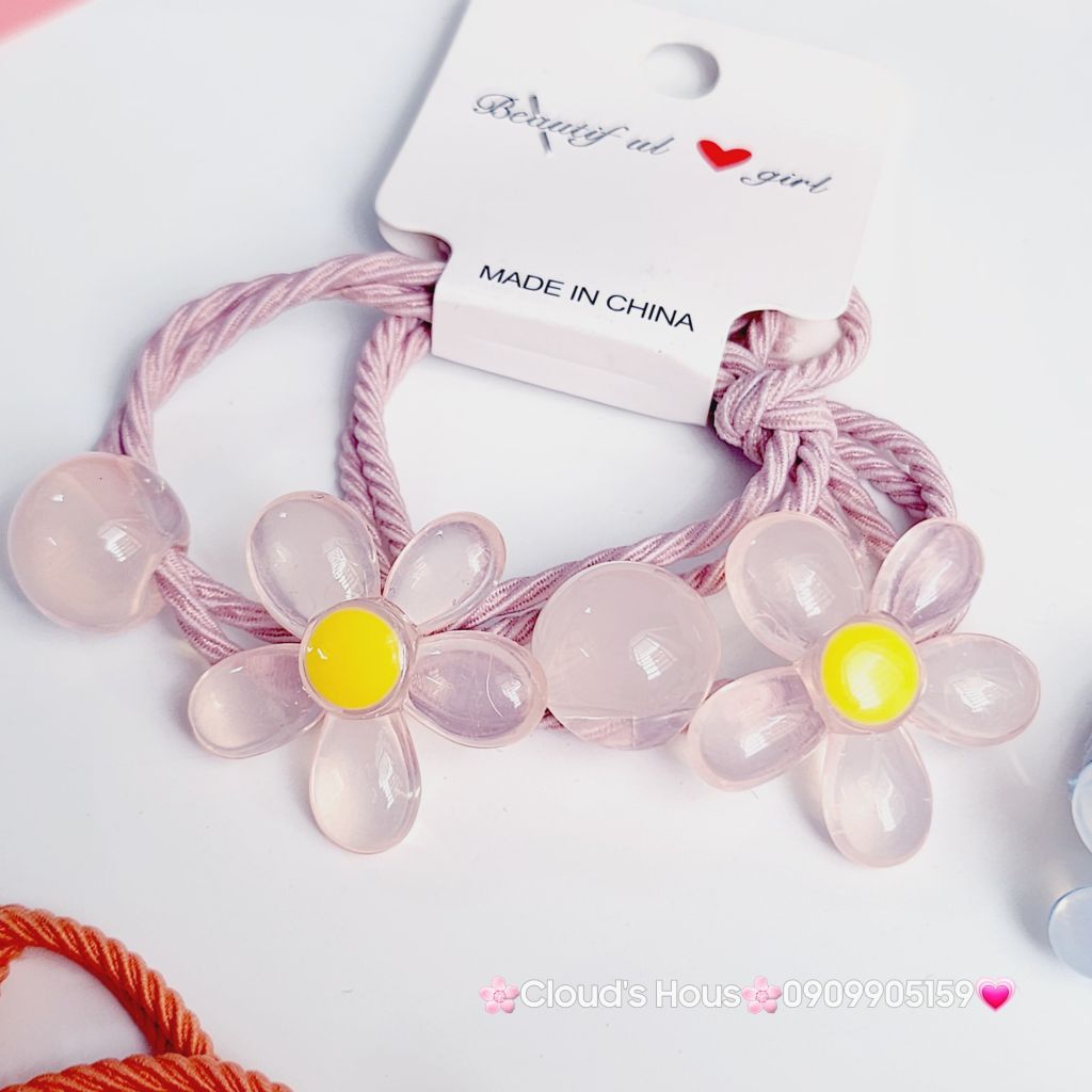 Đồ cột tóc dây thun Charm Hoa trong nhiều màu (cặp)