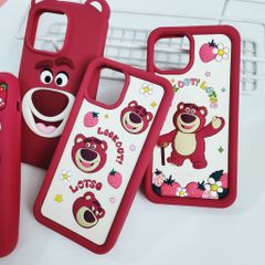 Case Ốp điện thoại iPhone Gấu dâu Lotso Su dẻo nền trắng Chính hãng Disney iPhone 12/13/14/15/Plus/Pro/Promax