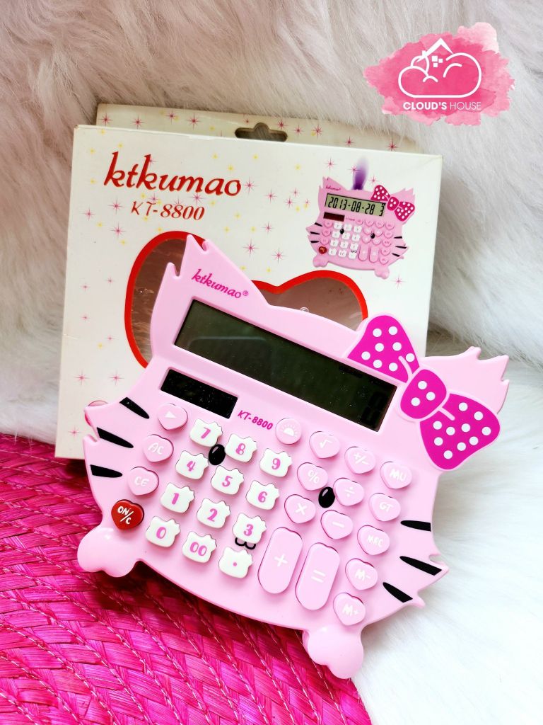 Máy Tính Hello Kitty Màu Hồng Sen Nơ Chấm Bi Ria Mèo Có Chân KT-8800