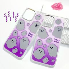 Case Ốp điện thoại iPhone Happy Ghost Tím gương viền mỏng iPhone 11/12/13/14/Pro/Promax
