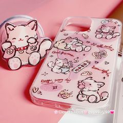 Case Ốp điện thoại iPhone Mèo Hồng May Mắn Kèm Popsocket Magsafe Nam Châm iPhone 11/12/13/14/15/Pro/Promax