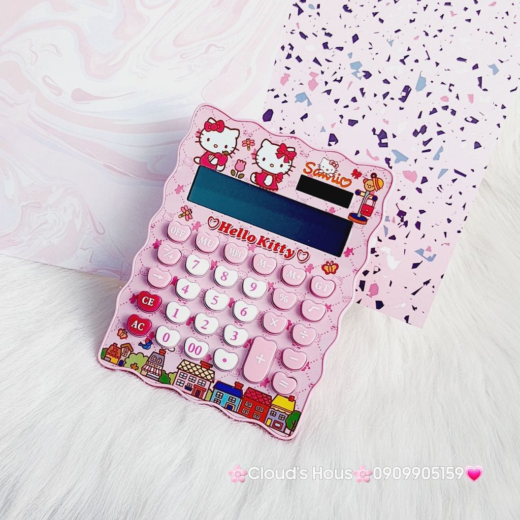Máy tính hoạt hình Hello Kitty Vuông Viền Gợn Sóng siêu dễ thương KT-800