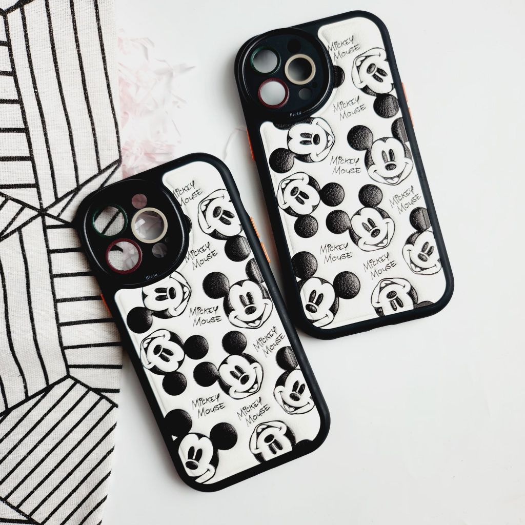 Case Ốp điện thoại iPhone Nhám Da Mickey Trắng Đen Dập chìm nổi iPhone 13Pro