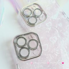 Case Ốp điện thoại iPhone Tim Hồng Ánh Xà Cừ Đính đá bảo vệ camera iPhone 11/12/13/14/15/Pro/Promax