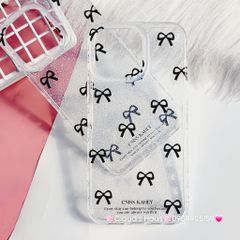 Case Ốp điện thoại iPhone Trong Bling Bling nơ đen đính đá lấp la lấp lánh iPhone 11/12/13/14/15/Pro/Promax