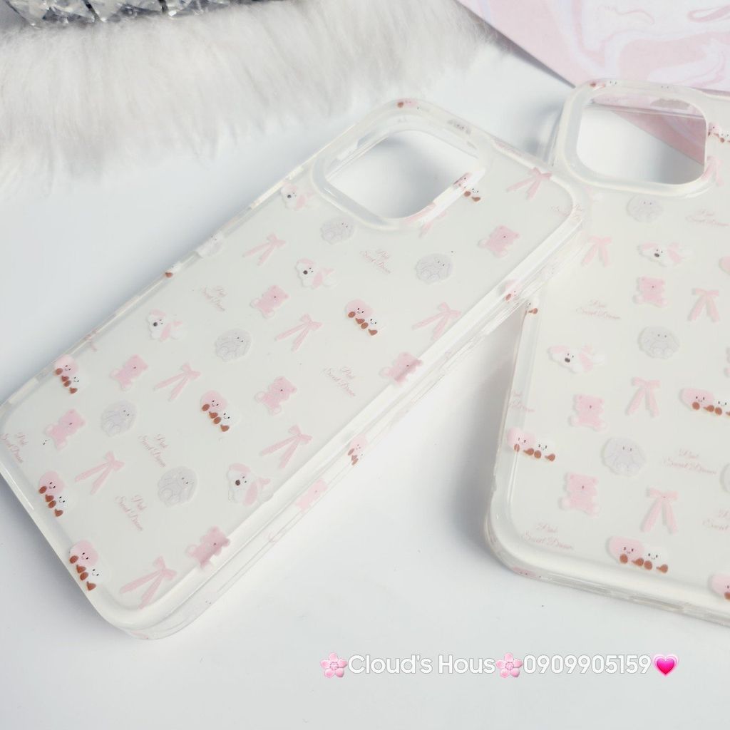 Case Ốp điện thoại iPhone Nơ Sticker Dễ Thương Nền Trắng iPhone 11/12/13/14/15/Pro/Promax