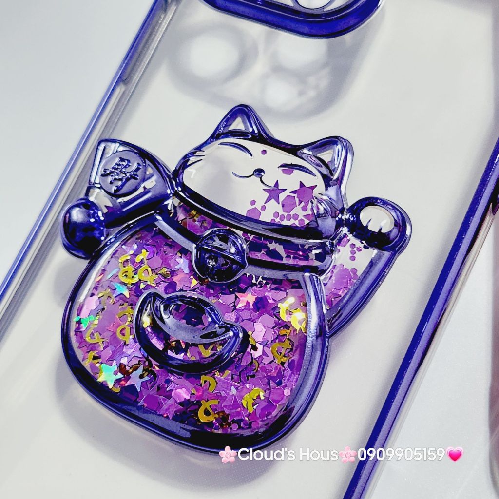 Case Ốp điện thoại iPhone Mèo Trong Hạt Bling Bling viền màu iPhone 11/12/13/14/15/Pro/Promax - TẾT