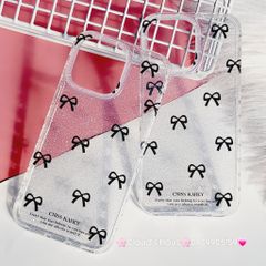 Case Ốp điện thoại iPhone Trong Bling Bling nơ đen đính đá lấp la lấp lánh iPhone 11/12/13/14/15/Pro/Promax