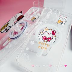 Case Ốp điện thoại iPhone Trong Magsafe Mèo may mắn Cute Cat kèm Popsocket iPhone 11/12/13/14/15/Pro/Plus/Promax - TẾT