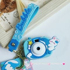 Móc Khóa Máy Ảnh Thỏ Trắng Bubble Có đèn