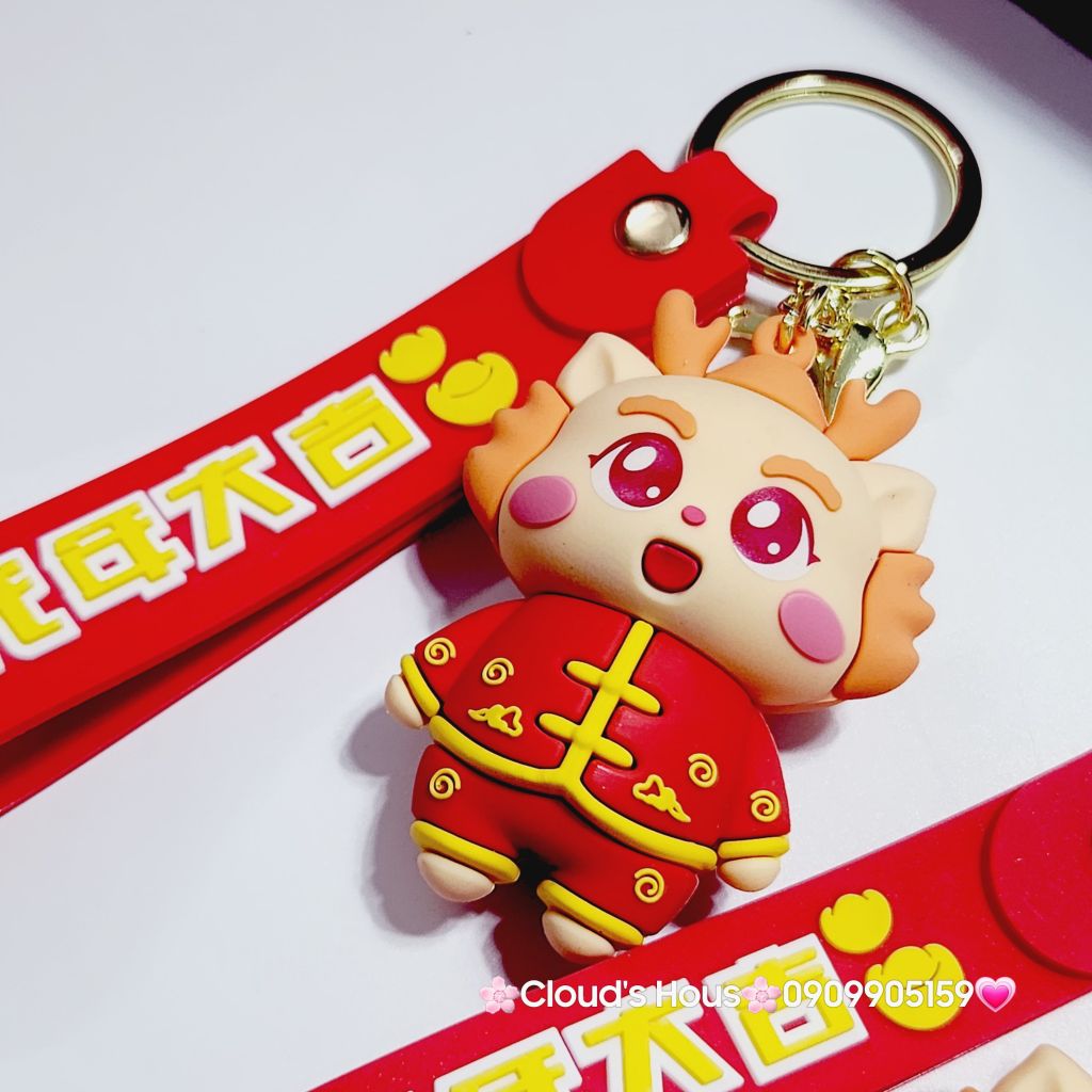 Móc Khóa Rồng Vàng Áo Đỏ Chúc TẾT Happy New Year