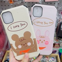 Case Ốp điện thoại iPhone GẤU & THỎ COUPLE nhám da I LOVE YOU TOO iPhone 7/8/X/Xs/11/12/Plus/Max/Pro/Promax