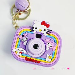 Móc Khóa Máy Ảnh Vuông Hello Kitty Rainbow Có đèn